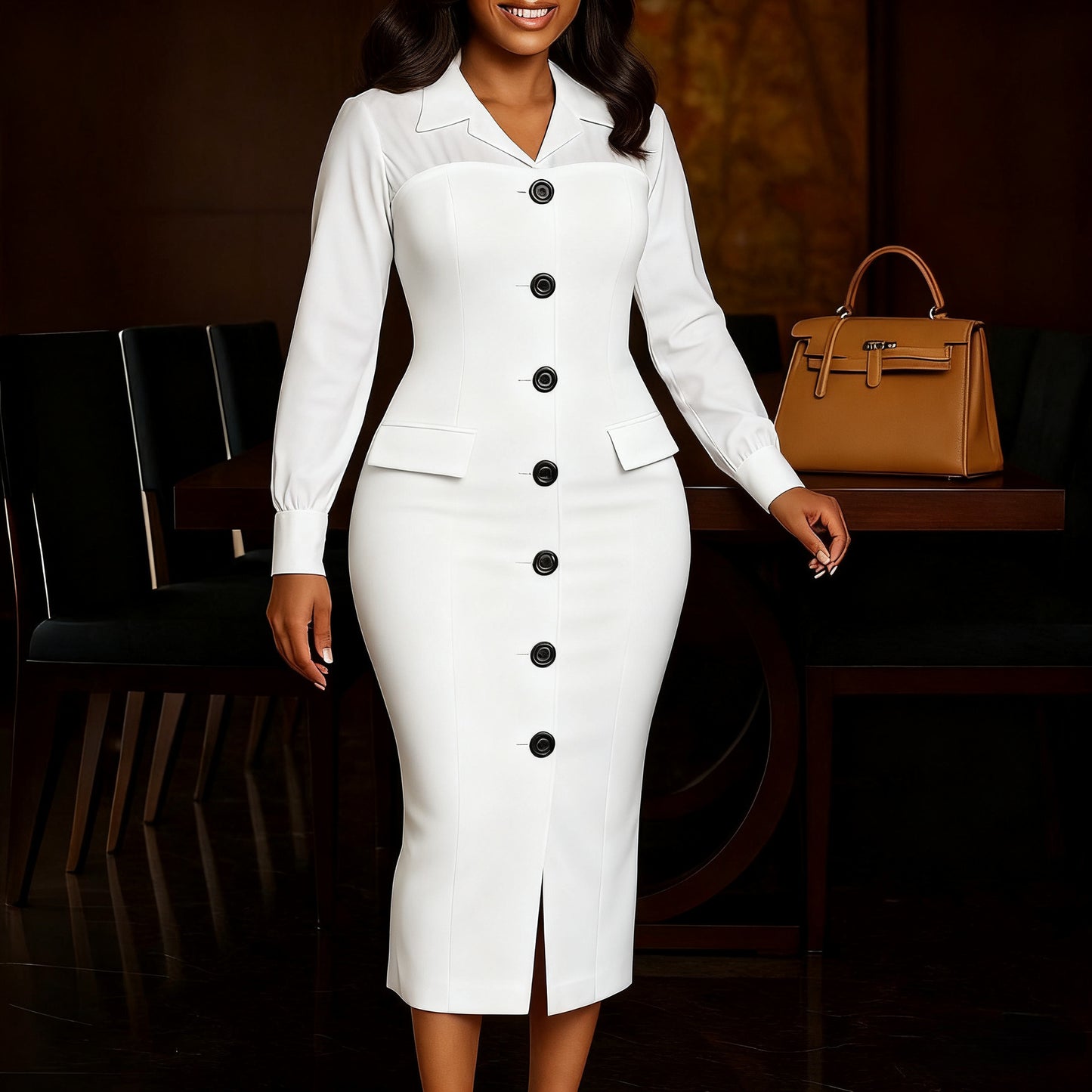 Women's Fashion Business Long Sleeve Collar Stitching Hip Suits