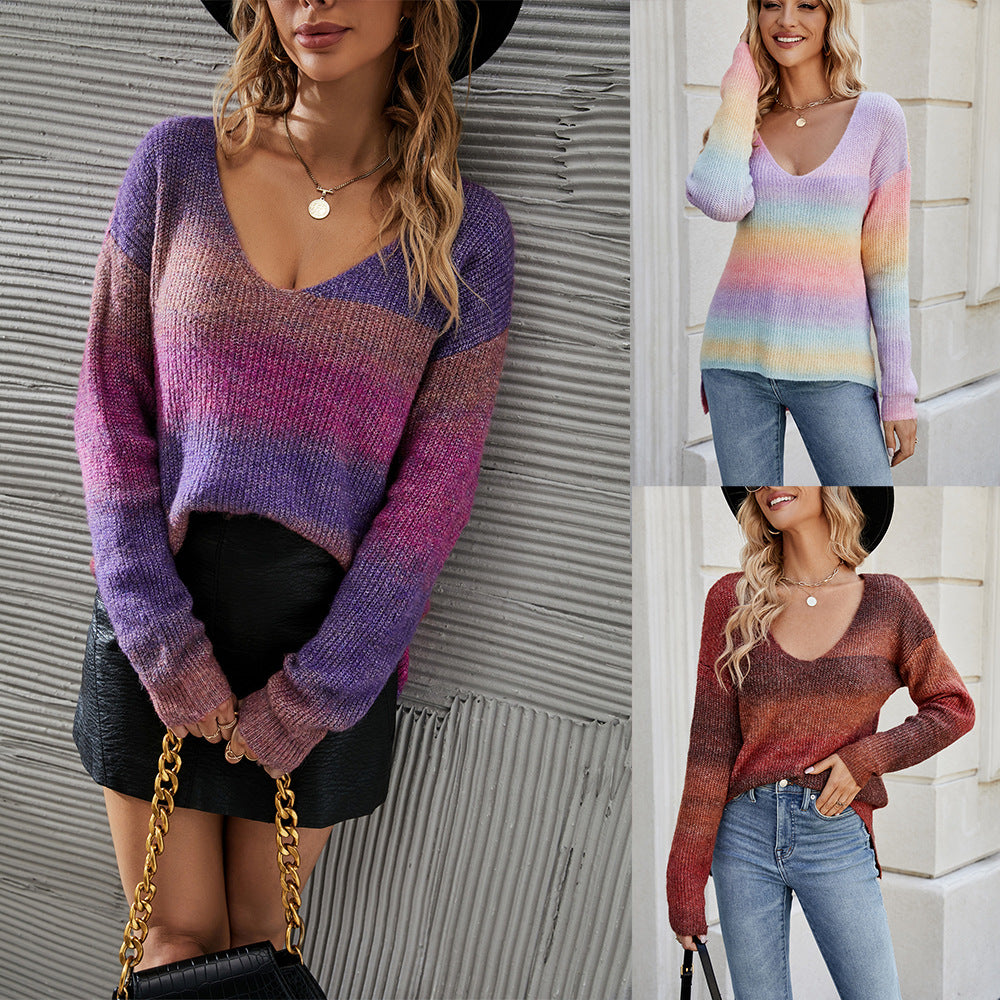 Slouchy Women's Spring Pullover Irregular Gradient Sweaters