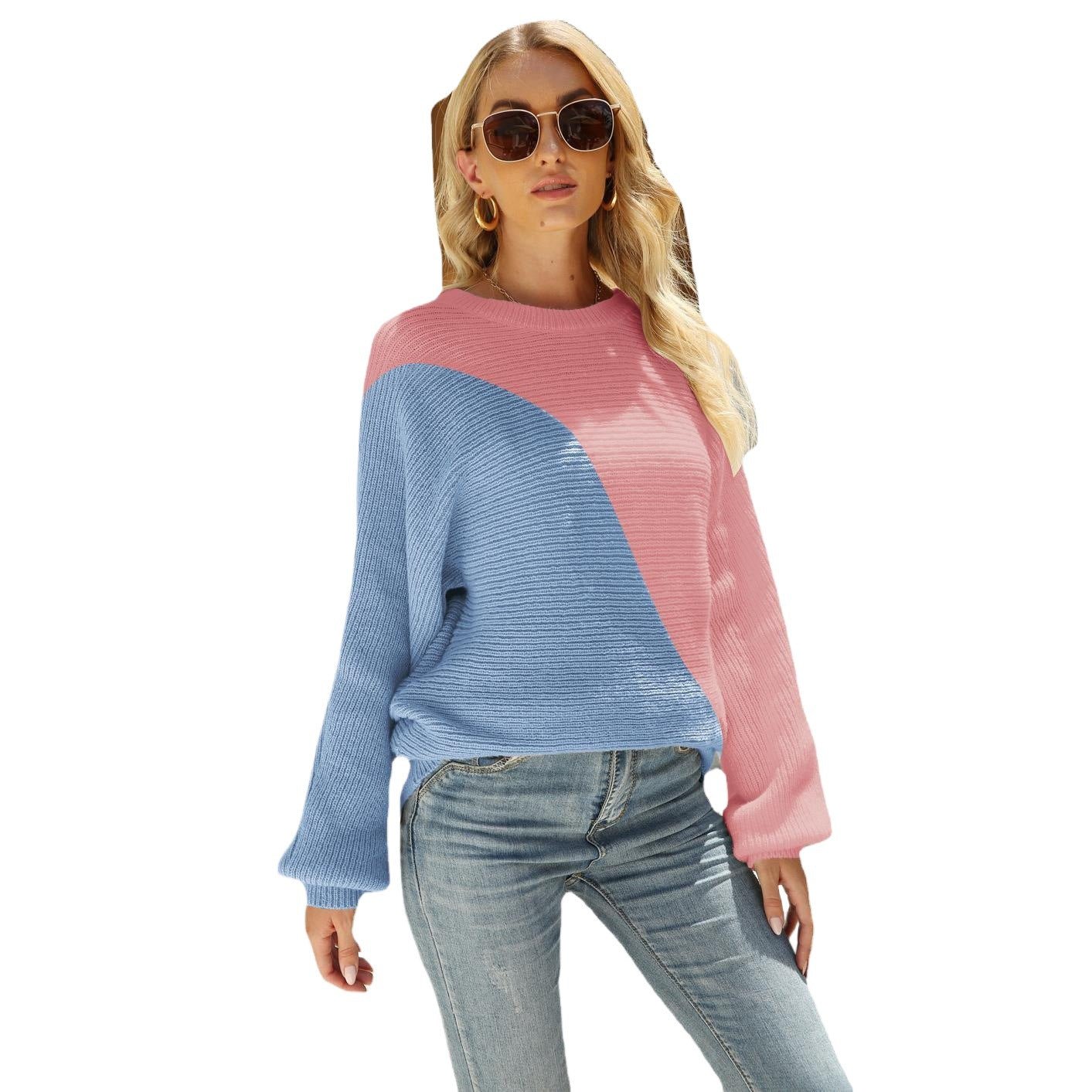 Women's Spring Female Stitching Personality Fashion Large Batwing Sweater