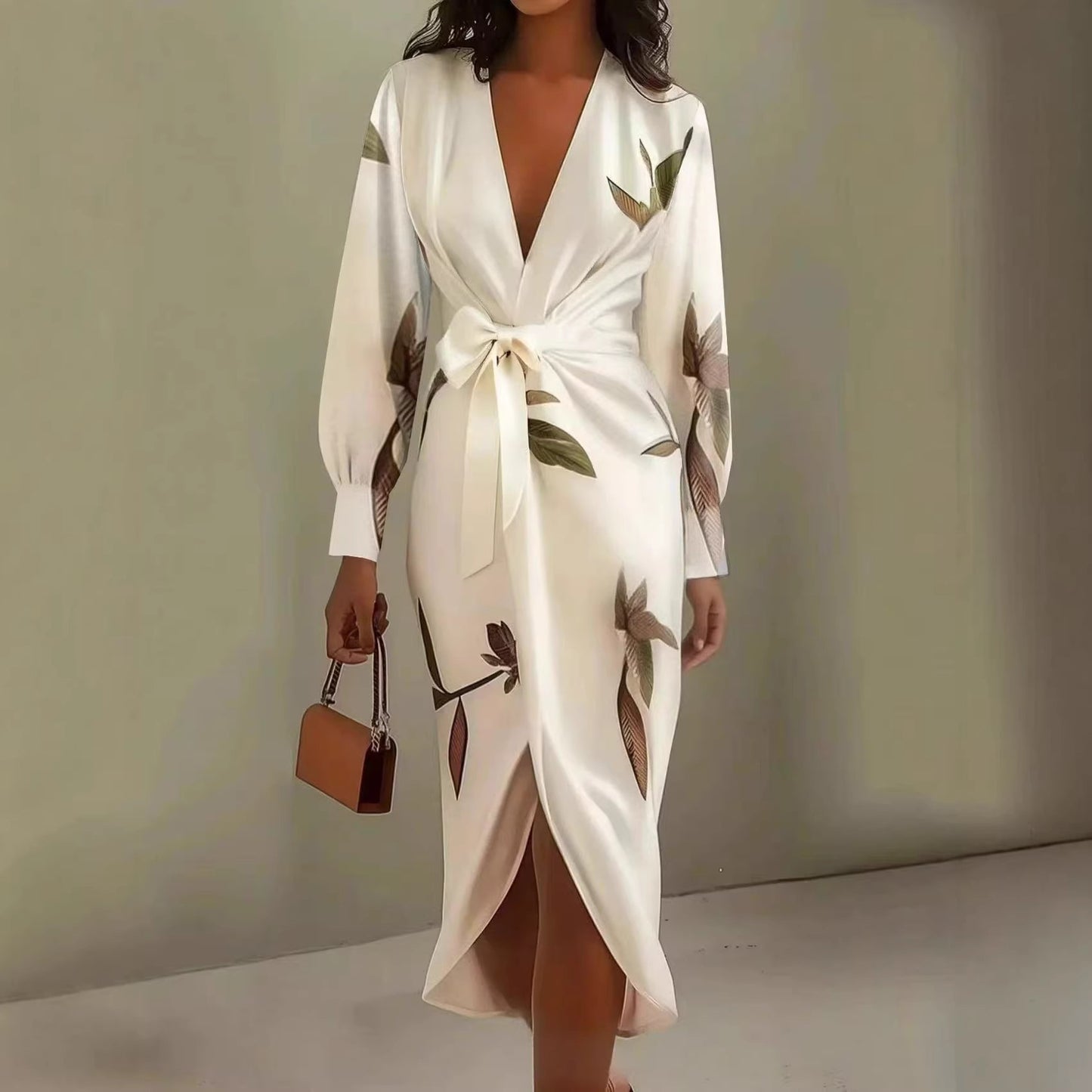 Long Sleeve Lace Printing Fashion Vacation Dress