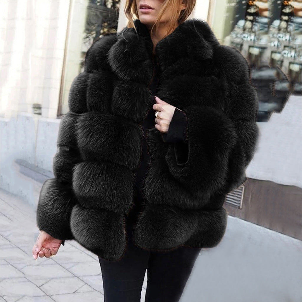Women's Fur Imitation Fox Faux Slimming Stand Coats