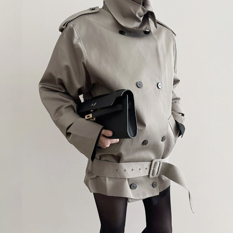 Women's Pure Color Lapel Long Sleeve Trench Coats