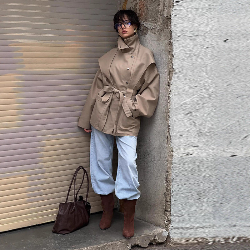 Autumn Elegant British Stand-up Collar Cinched Coats