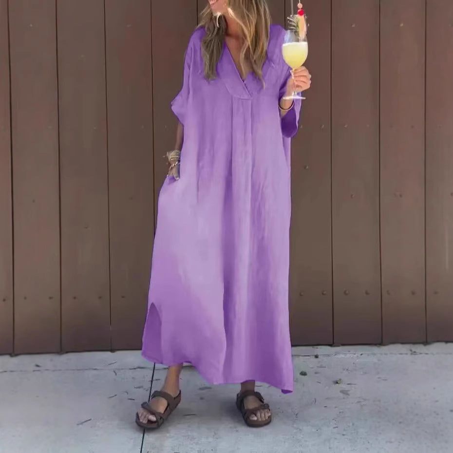 Comfortable Spring Cotton Casual Short-sleeved Long Dress
