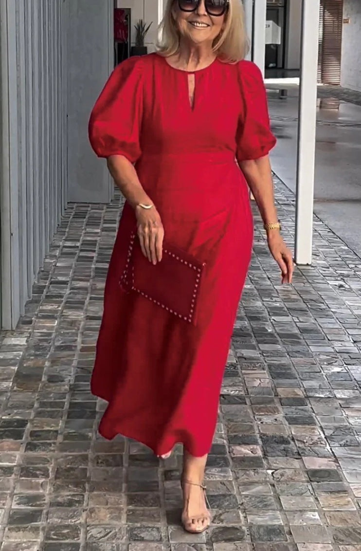 Women's Solid Color Loose-fitting Casual Puff Sleeve Dress