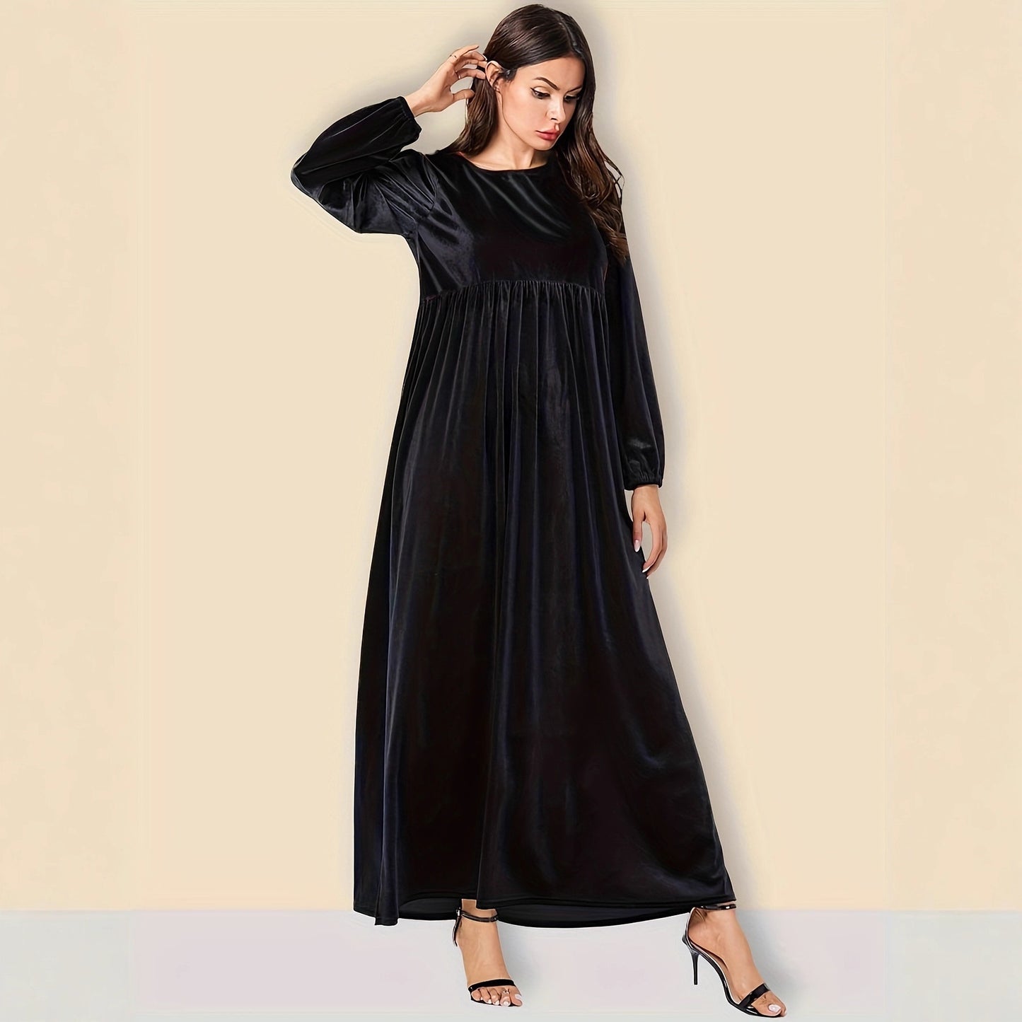Women's Sexy Round Neck Long Sleeve Veet Dress