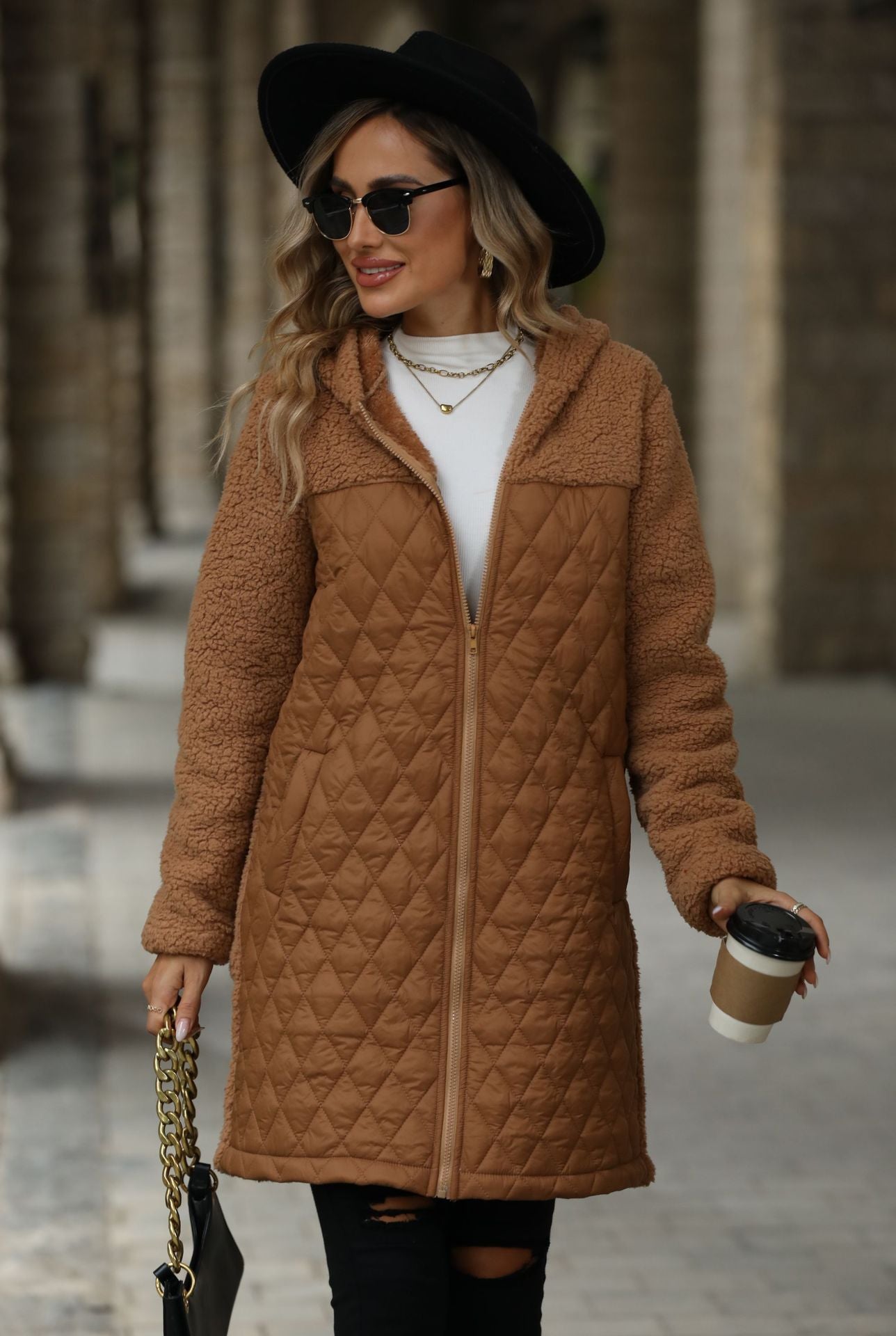 Women's Unique Loose Hooded Zipper Plush Coats