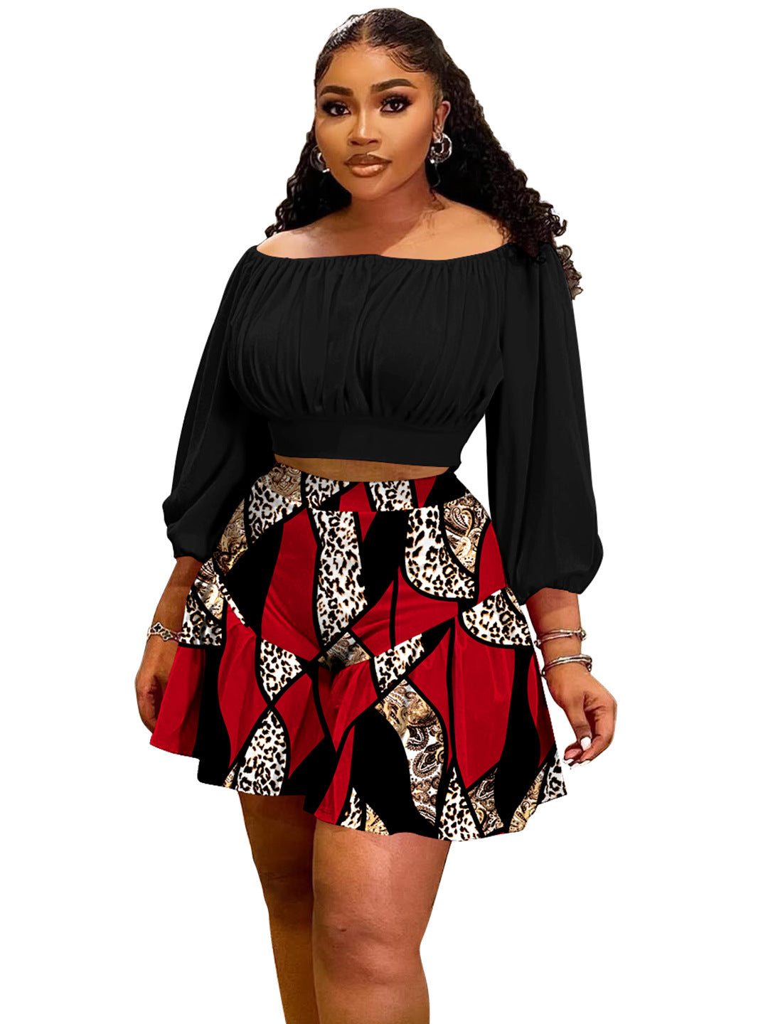 Women's Pleated Fluffy Waist Trimming Casual Two-piece Plus Size