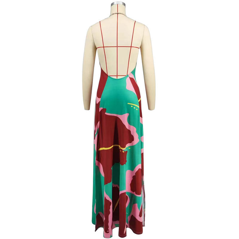 Women's Printed Sexy Long Backless Fashion Casual Dress