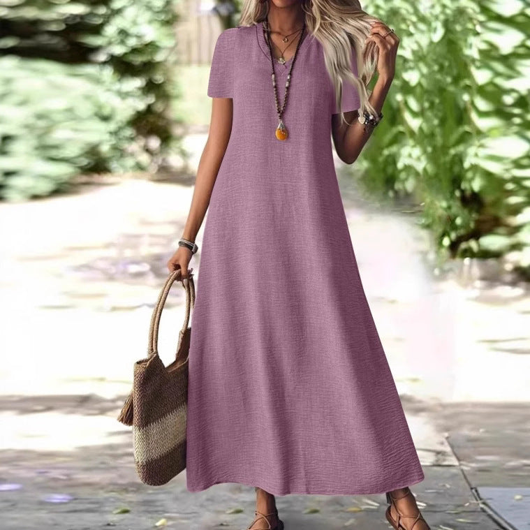 Summer Back Zipper Sleeve Cotton Linen Solid Color Shorts