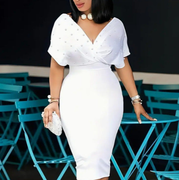 Pure Color Half Sleeve Back Zipper Dress