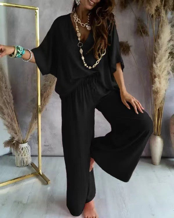 Beautiful Women's Collar Batwing Sleeve Loose Pants