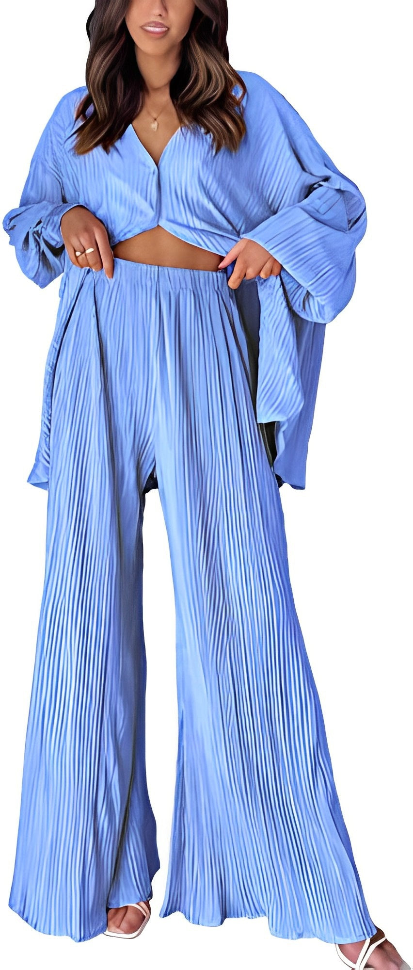 Women's Autumn Pleated Bell-bottom Single-breasted Home Wear Suits