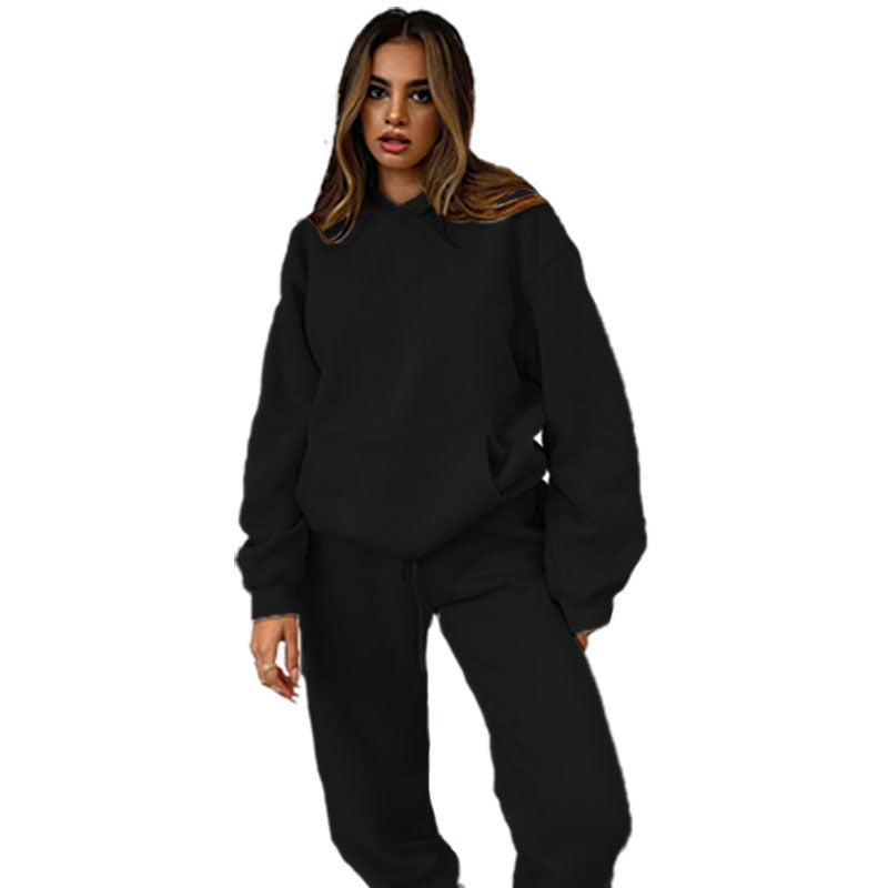 Solid Color Hooded Pullover Long-sleeved Cotton Suits