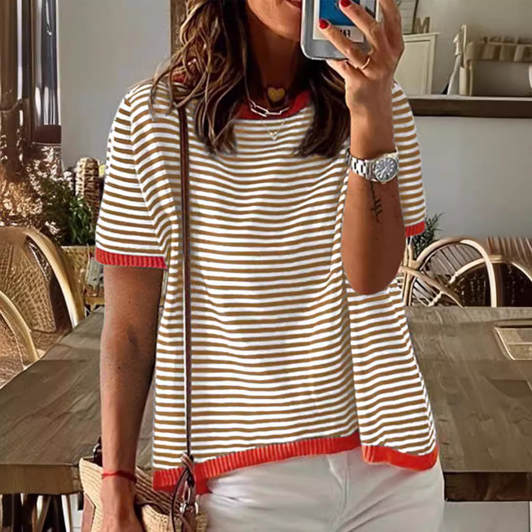Striped Color Collision Design Drop Shoulder Women's Sweater