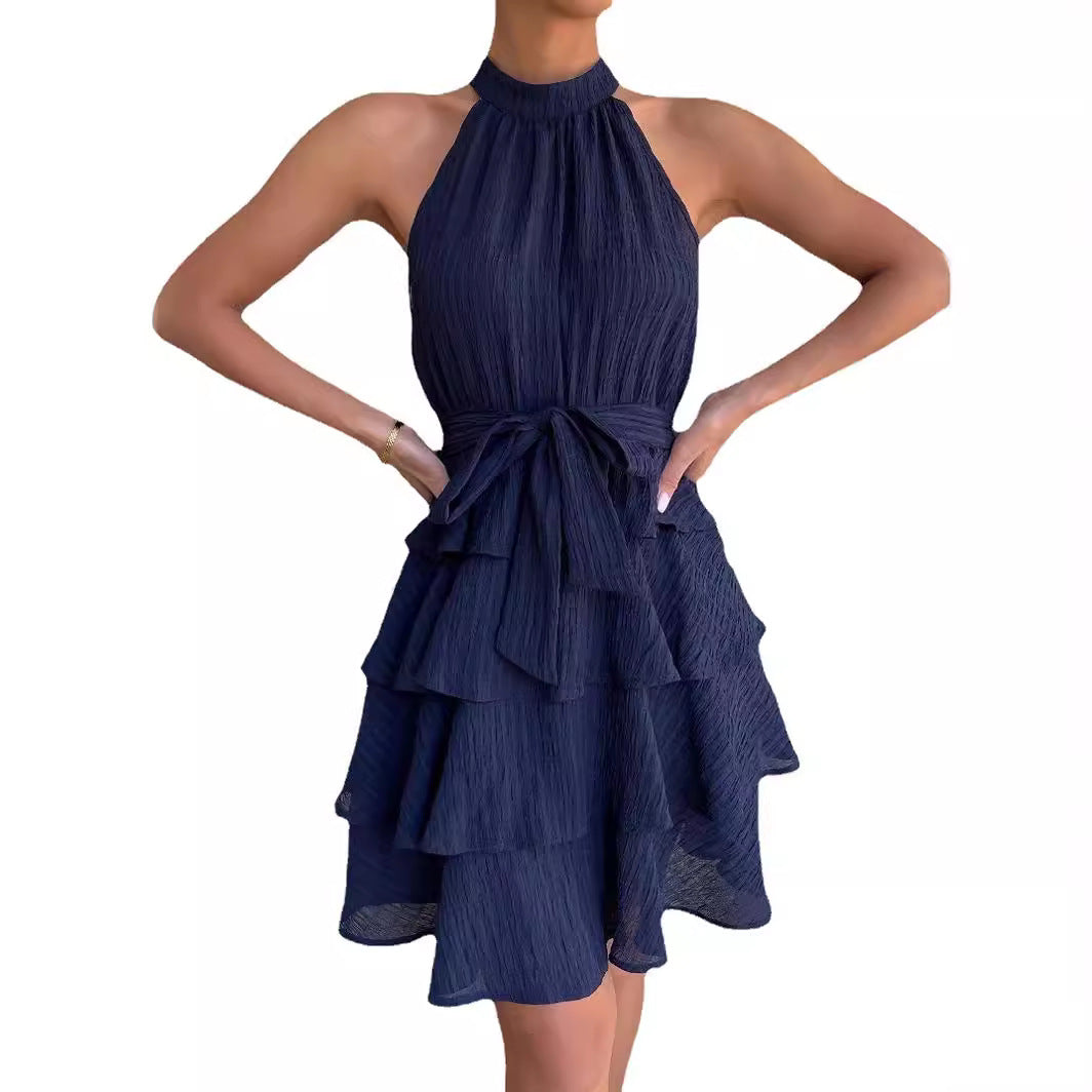 Attractive Women's Summer Stitching Sleeveless Ruffled Skirts