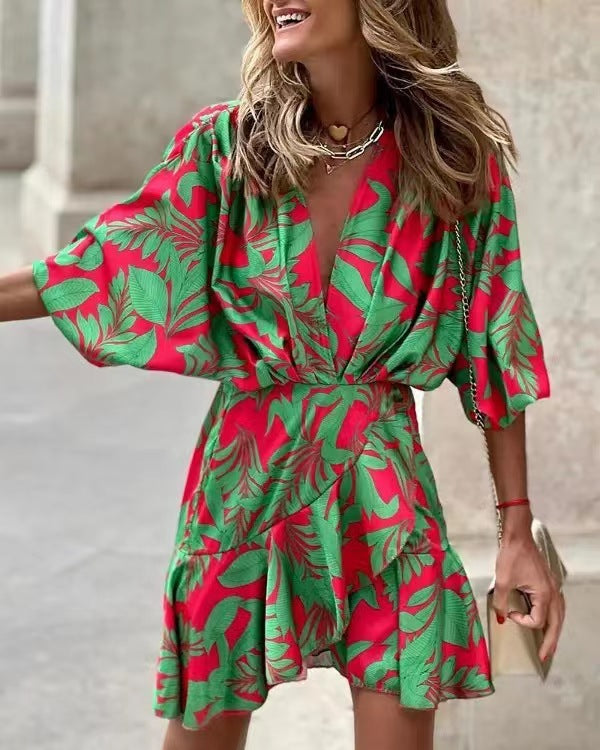 Durable Charming Batwing Sleeve Hem Irregular Dress