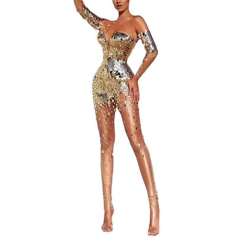 Women's Summer Dress Sequined Sexy Mesh Long Wedding Dresses