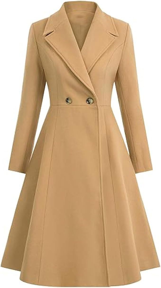 Women's Winter Gap Lapel Double Breasted Button-shaped Pleating Coats