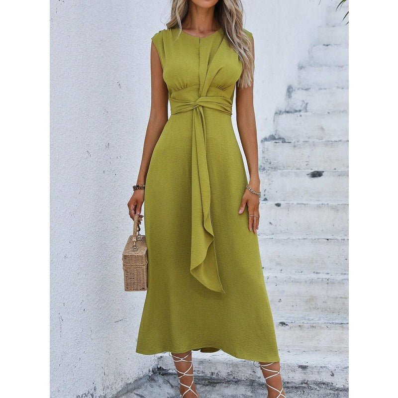 Women's Refreshing Stylish Solid Color Waist Tight Long Dress