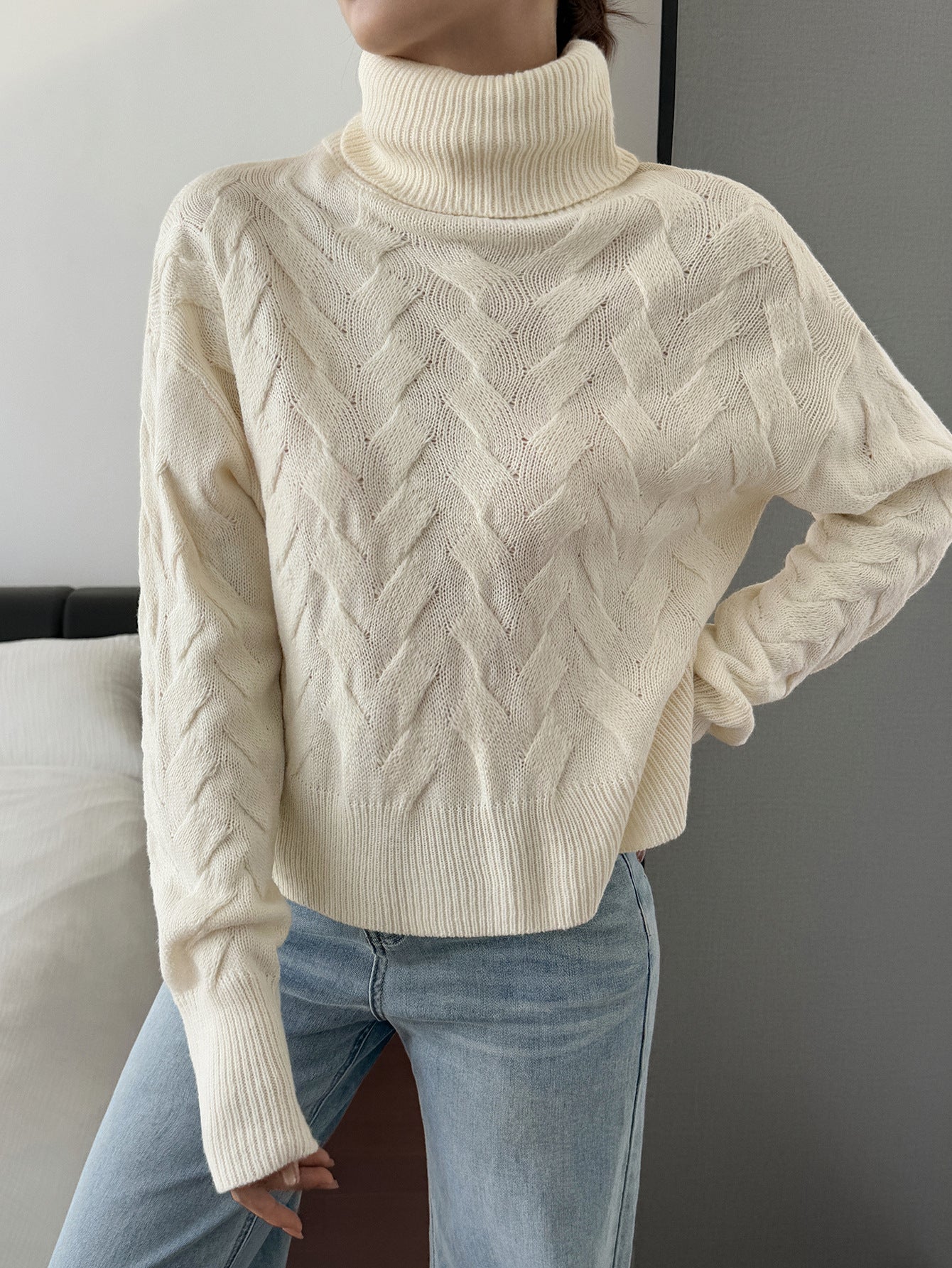 Women's Casual Solid Color Wool Long Sleeve Sweater