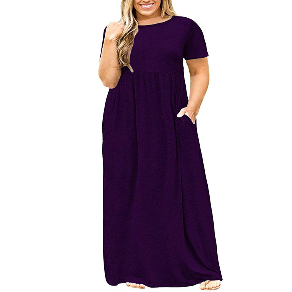 Women's Clothes Sleeve Round Neck Solid Color Dresses