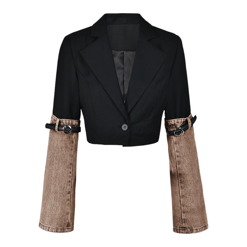 Women's Contrast Color Patchwork Denim Autumn Design Coats