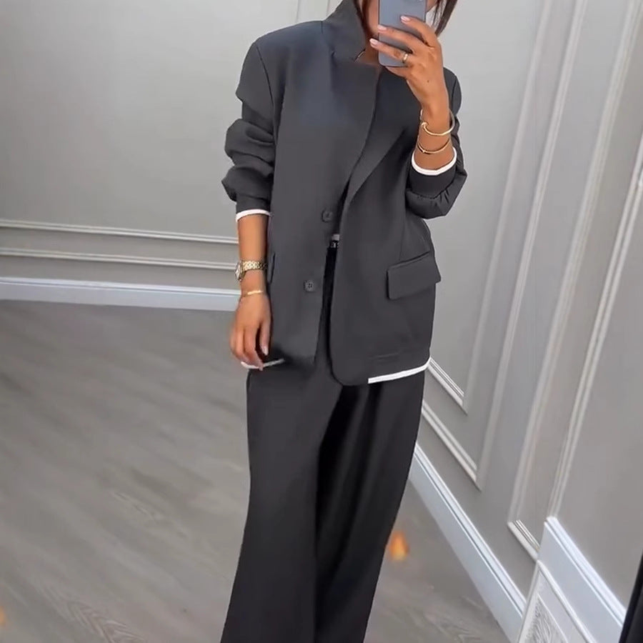 Women's Autumn Gray Commuting Fashion Long Sleeve Suits