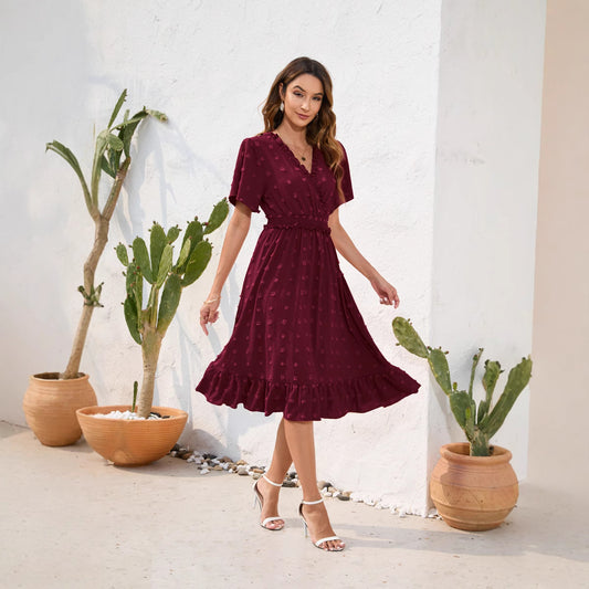 High Waist Tied Dress Fur Ball Sleeve Dresses