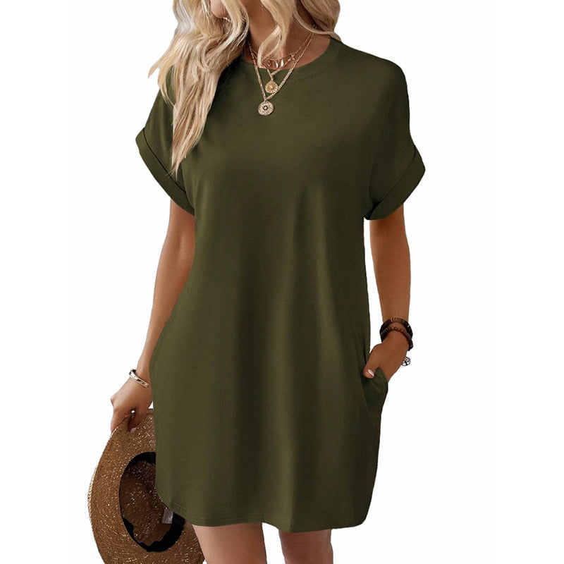 Women's Solid Color Round Neck Loose Sleeve Dress