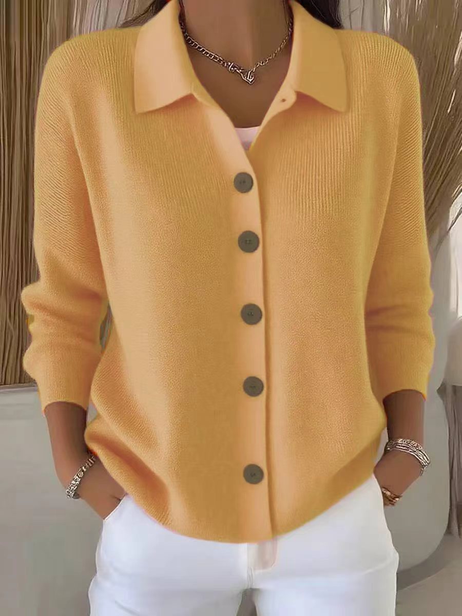 Women's Button Knitted Lapel Solid Color Casual Sweater