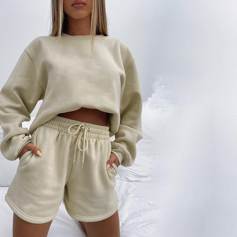 Women's Crew Neck Pullover Sweatshirt College Two-piece Suits