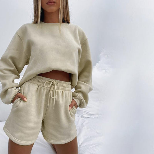 Women's Crew Neck Pullover Sweatshirt College Two-piece Suits