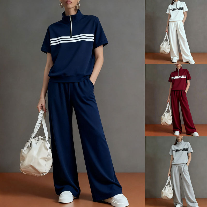 Women's Sportswear Stand Collar Short-sleeved Shirt Two-piece Fashion Casual Suit