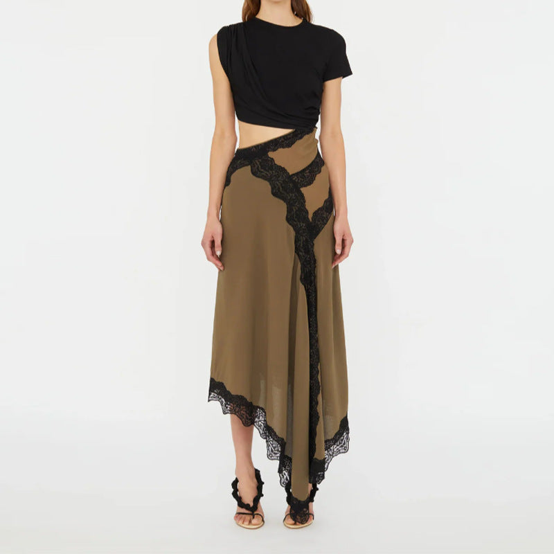 Women's Irregular Lace Stitching Elegant Fashion Dress Dresses
