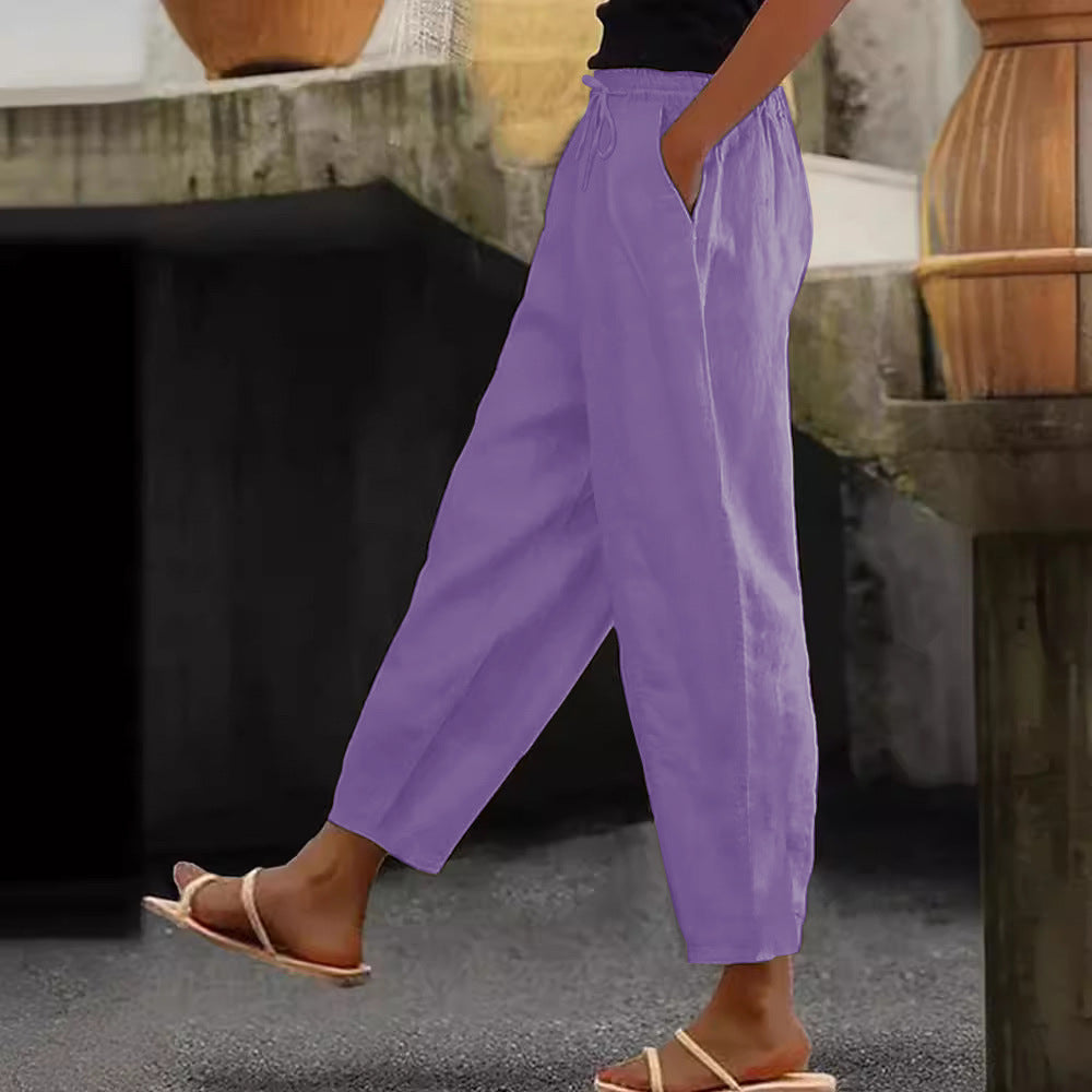 Women's Linen Solid Color Fashion Casual Daily Pants