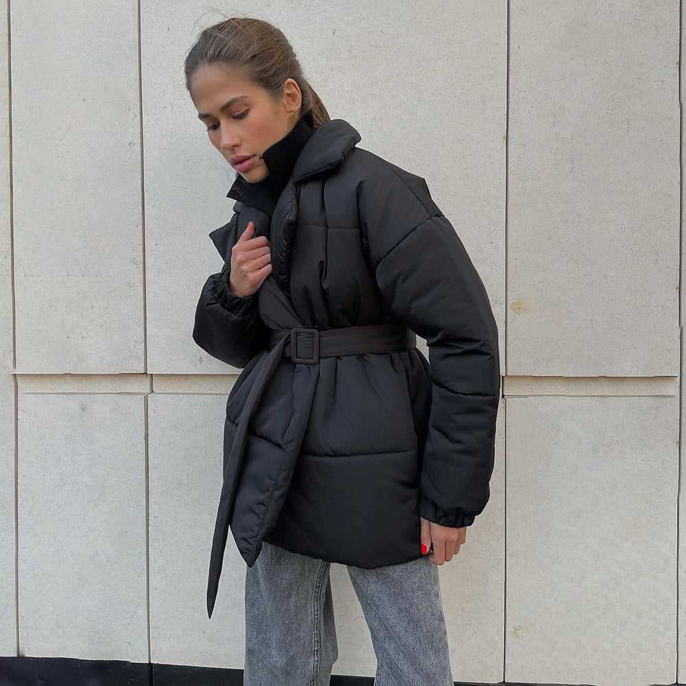 Cotton Winter Thickened Slimming Cinched Solid Coats