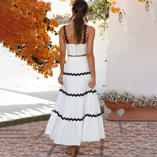 Women's Summer Patchwork Sling Long Dress Two Dresses