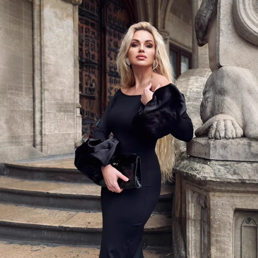 Dress Red Black Slim Fit Long Sleeve Dresses