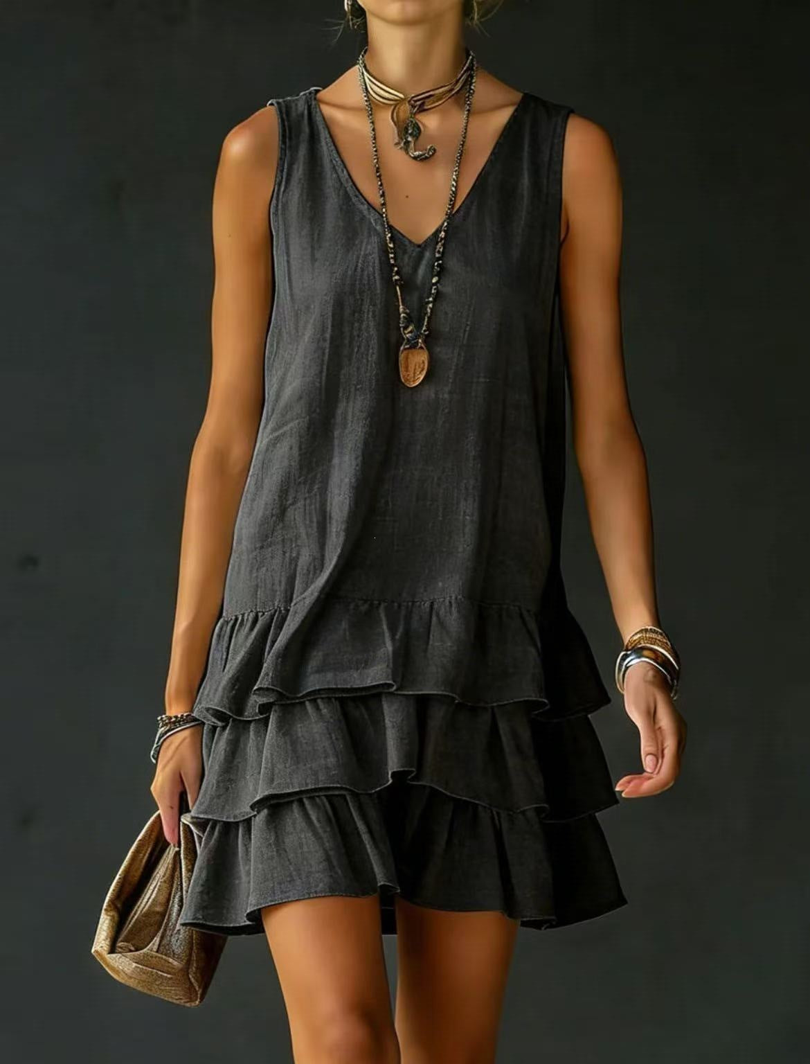 Women's Fashion Wear Loose Casual Solid Color Side Dress
