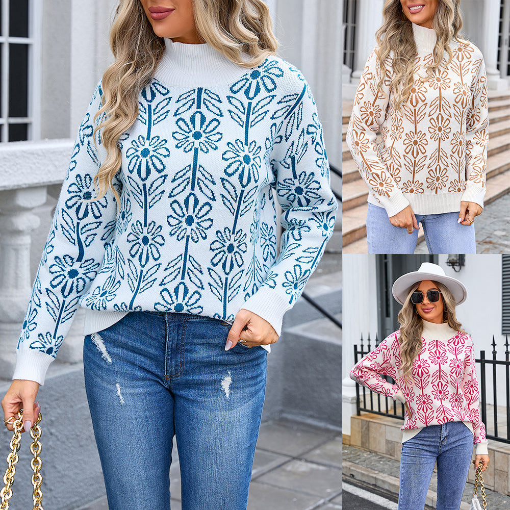 Women's Spring Turtleneck Flower Large For Sweaters
