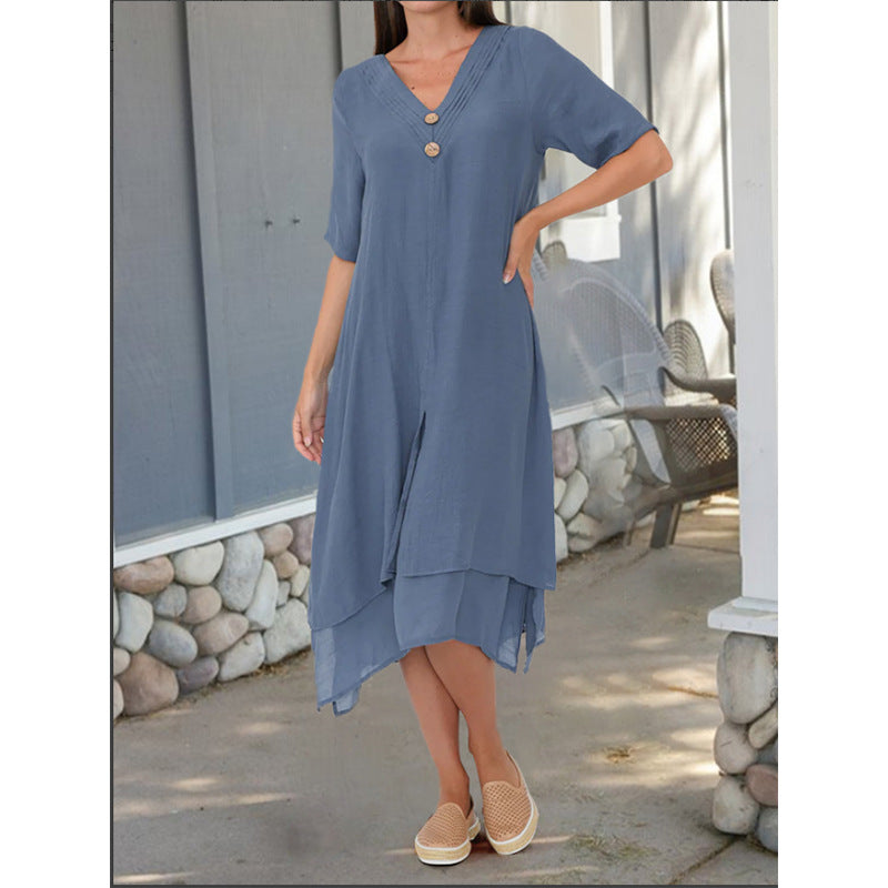 Women's Woven Cotton Linen Split Artistic Dress