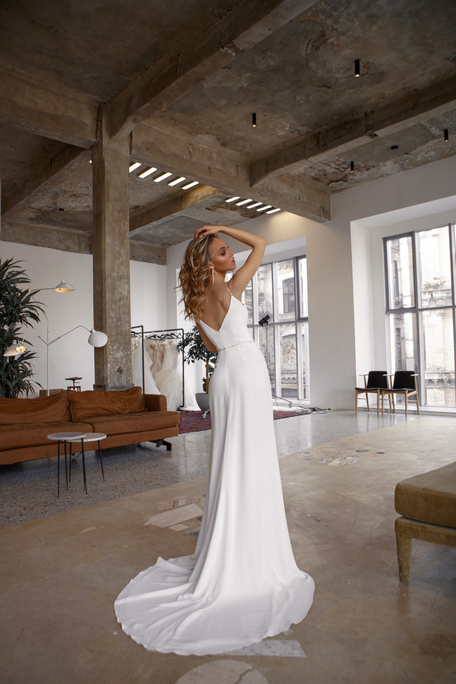 Women's Summer Sexy Sequined Suspender Split Backless Wedding Dresses