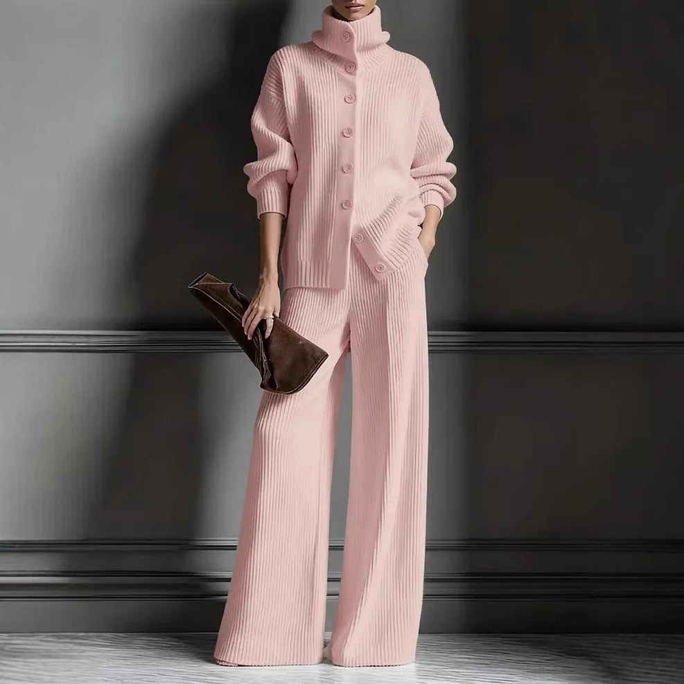 Color Long Sleeve Knitted 2 Piece Fashion Casual Suit