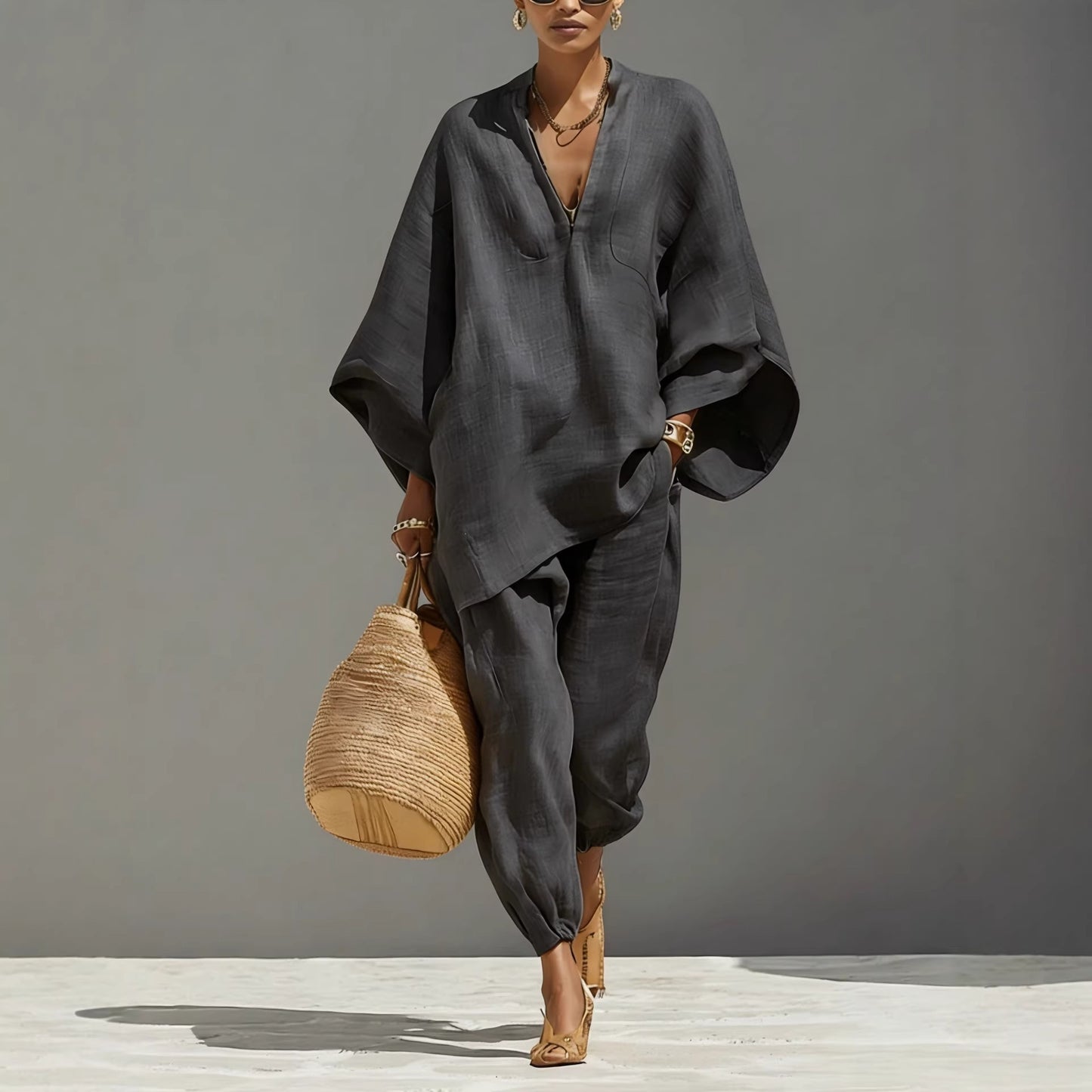 Women's Wear Style Design Batwing Sleeve Lazy Fashion Casual Suit