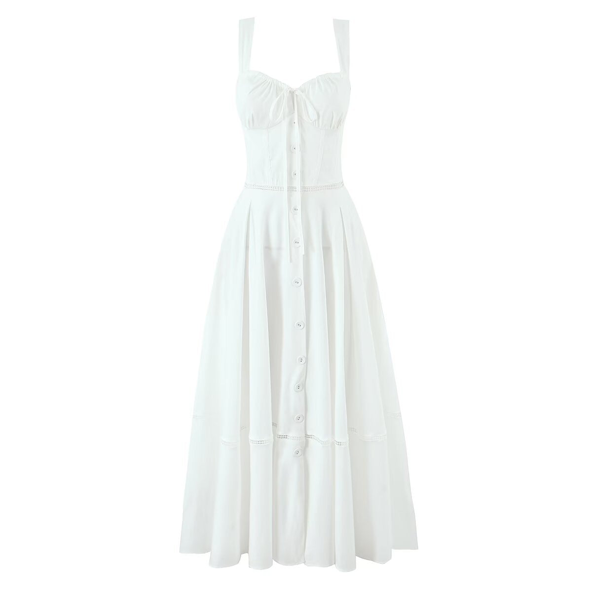 Women's Dignified Hollow Stitched Backless Large Swing Waist Trimming Spaghetti Dresses