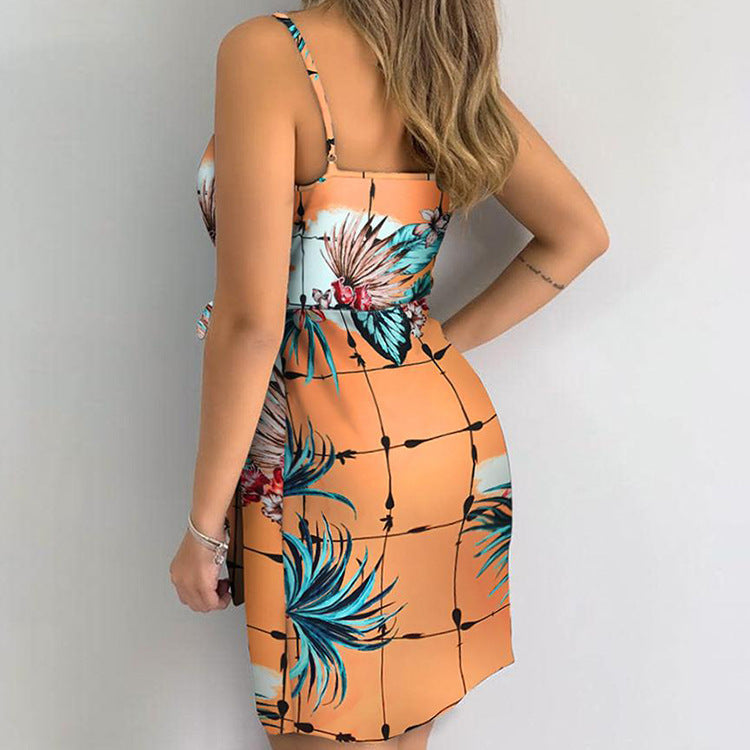 Slouchy Women's Summer Printed Wrap Sexy Dress