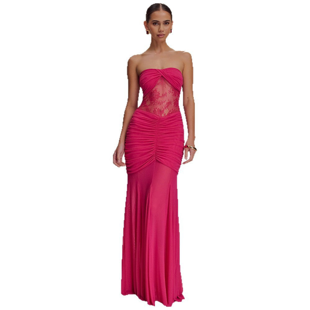 Graceful Tube Sleeveless Sexy Pleated Hollow Dress