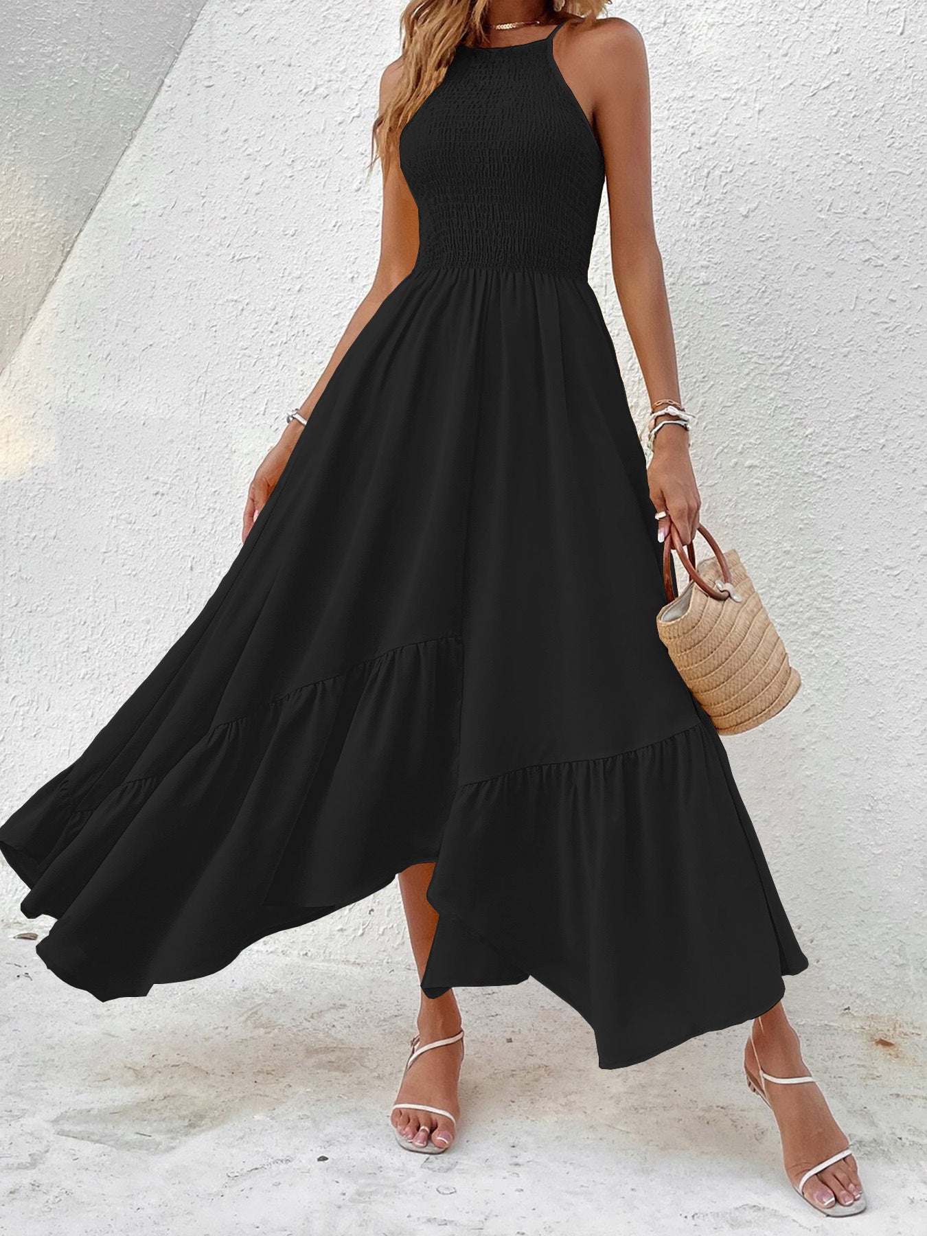 Cool Popular Solid Color Asymmetric Suspender Dress