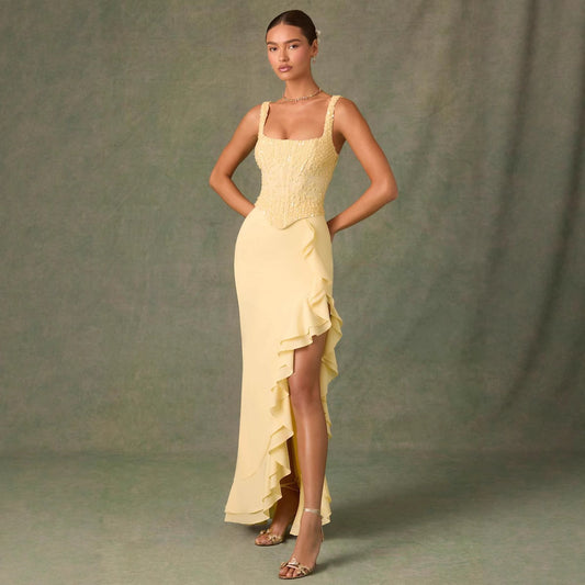 Women's Summer Sequined Knitted Patchwork Ruffled Casual Dresses